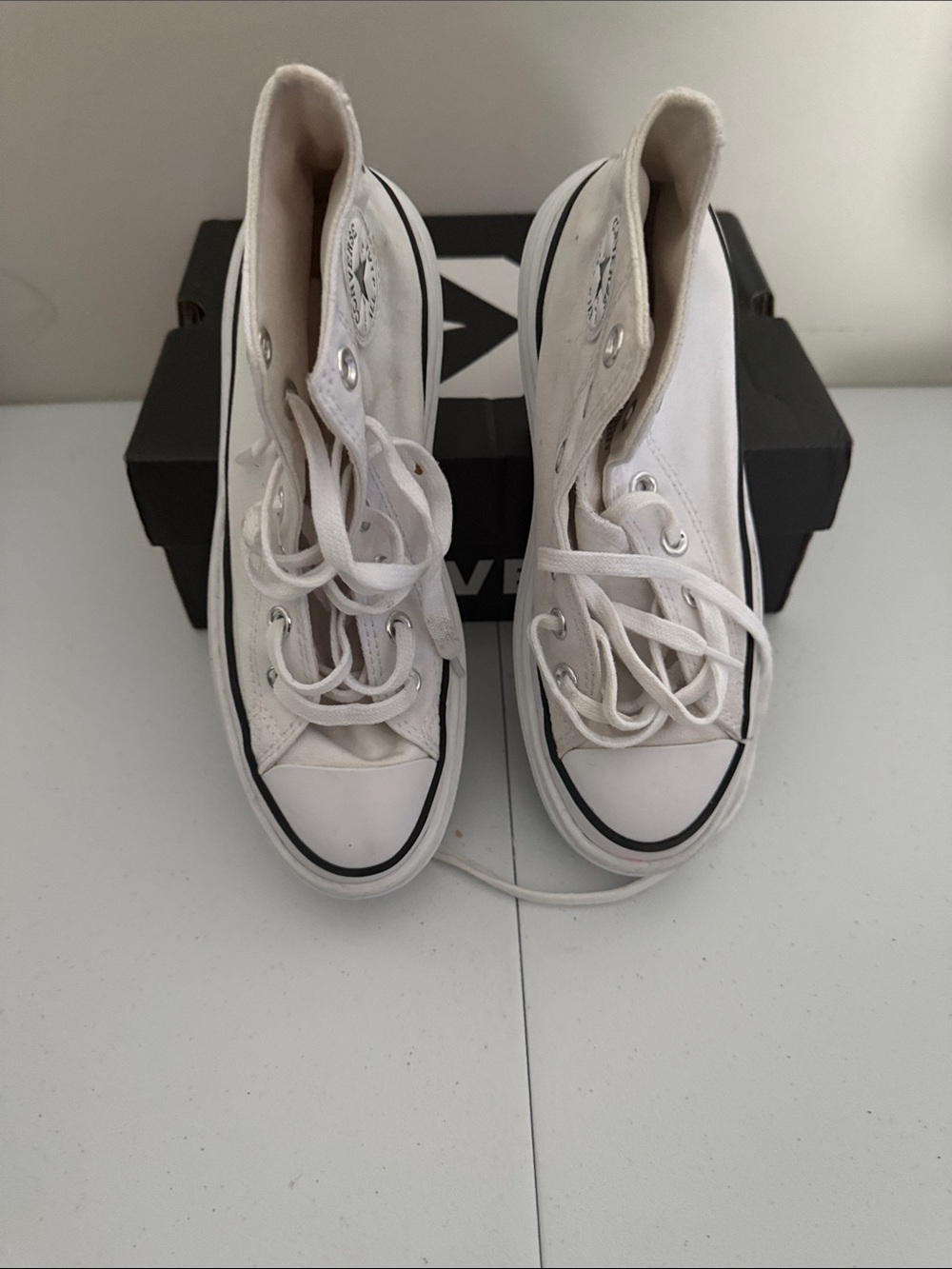 Converse White High-Top Platform Chuck Taylor Sneakers - Picture 3 of 5